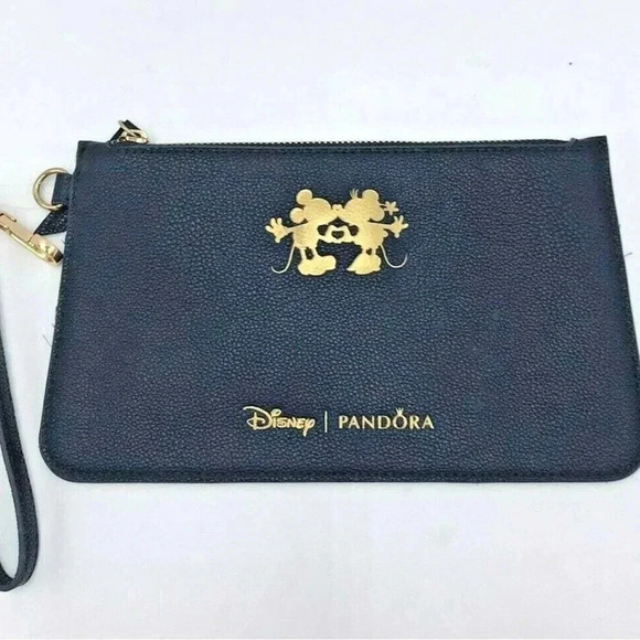 New PANDORA x Disney Mickey & Minnie Mouse Gold Navy Blue Wristlet Pouch Magical - Picture 6 of 12